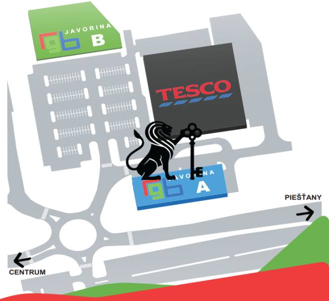 Obchodné priestory na prenájom v nákupnom centre RGB Javorina - Mapa obchodných priestorov Javorina na ulici Trenčianska pri obchode Tesco.