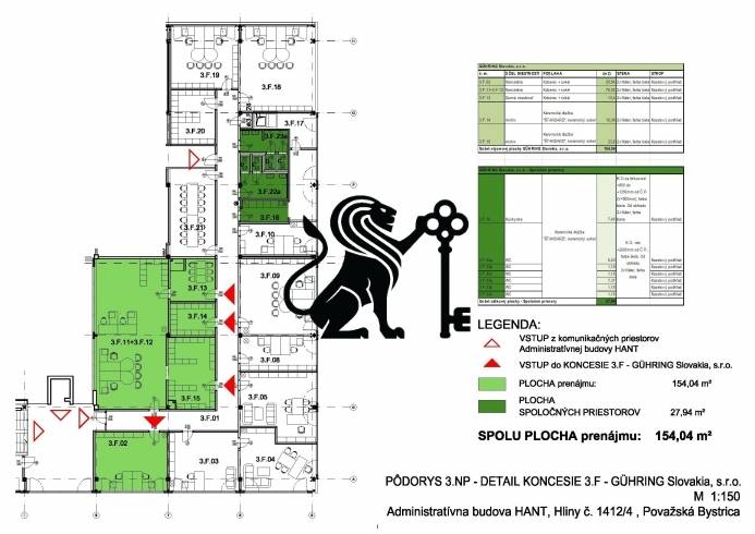 Prenájom kancelárskeho priestoru v komplexe AB Hliny - Pôdorys kancelárie na Hliny: priestranné pracoviská a spoločné priestory v administratívnej budove.