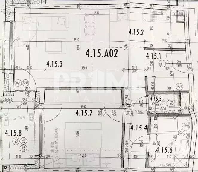 LUXUSNÝ 2i byt, KESSELBAUER, KLÍMA, LOGGIA, PARKING, Námestie 1.mája - Pôdorys 2-izbového bytu na ulici Námestie 1.mája s presnými rozmermi miestností.