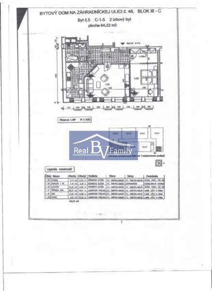 PREDAJ, ZÁHRADNÍCKA, RUŽINOV - 2 IZBOVÝ BYT - Pôdorys 2-izbového bytu na Záhradníckej ulici, Bratislava - Ružinov, s plochou 64,22 m².