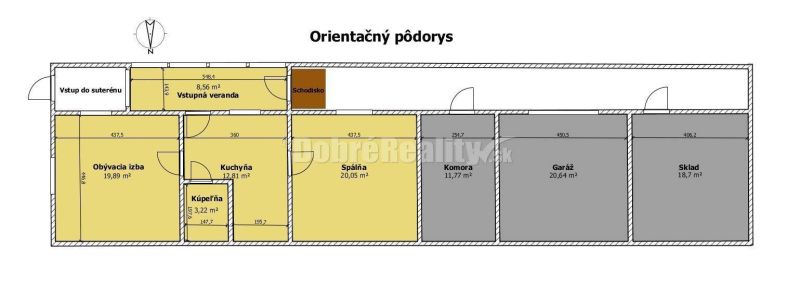 PREDAJ: Drevenica pri Ždiarskom potoku s príjemnou verandou, 135 m2, P - Pôdorys chaty s obývacou izbou, kuchyňou, kúpeľňou, garážou a skladom v Polomke.
