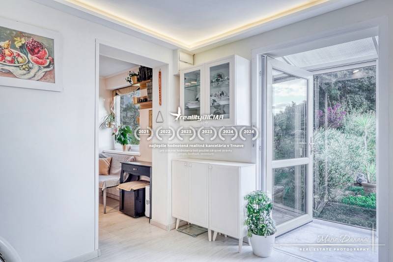 7-izbový rodinný dom s úžasným výhľadom v prestížnej lokalite Devín - Otváracie dvere, poličky, izbové rastliny a umelecký obraz v Chate.