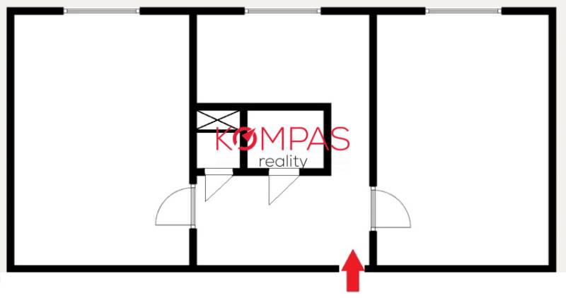 ÚTULNÝ, SVETLÝ 2 IZB.BYT S PRÍJEMNÝM VÝHĽADOM, DETVA - Pôdorys 2-izbového bytu s vnútornými priečkami a zariadením.
