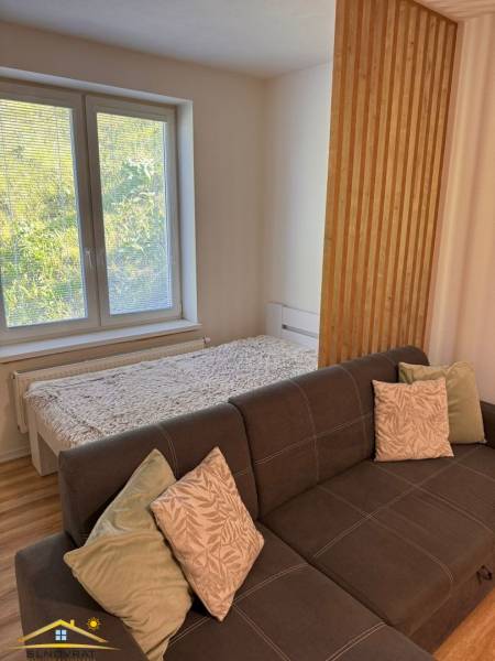 Predaj : 1 izbový byt v meste Čadca časť Žarec  (336-B) - Pohodlný 1-izbový byt s rozkladacou pohovkou a posteľou pri okne, svetlý priestor.