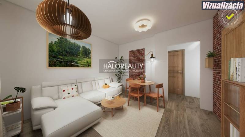 REZERVOVANÉ - Predaj, trojizbový byt Želiezovce, zre... - Obývačka v 3-izbovom byte s podlahou s dreveným dekorom a bielou sedačkou.