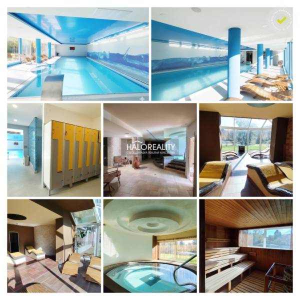 Prenájom, reštauračný priestor Dudince, Bar a Wellne... - Wellness centrum s bazénom, saunou a relaxačnými priestormi, podlaha s dreveným dekorom.