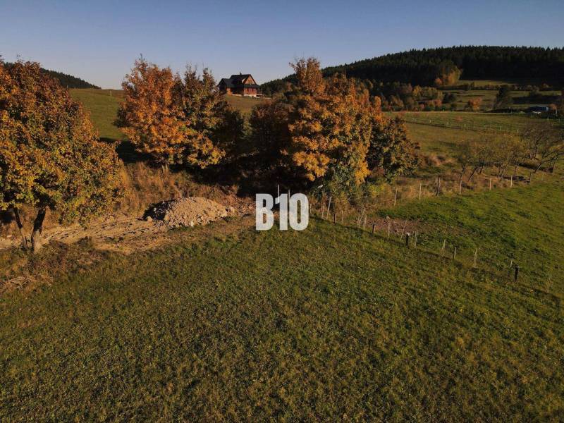 VOĽNÉ  2 zo 4 - Slnečné pozemky Petrovice-Setechov - Pozemok v Petroviciach na bývanie, obklopený stromami v jesenných farbách.