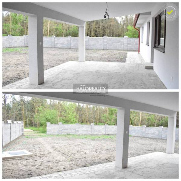 Predaj, rodinný dom Závod - NOVOSTAVBA - EXKLUZÍVNE ... - Terasa rodinného domu v Závode s výhľadom na oplotený pozemok a zeleň.