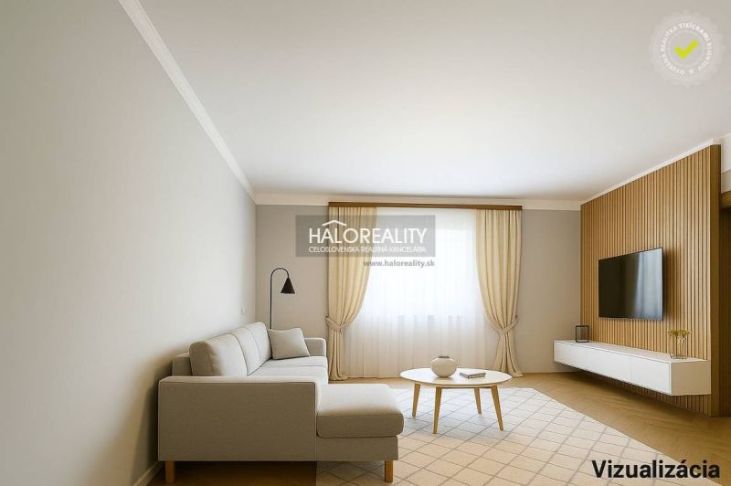 Predaj, rodinný dom Dvory nad Žitavou, dvojizbový, p... - Obývacia izba v rodinnom dome s podlahou s dreveným dekorom a svetlým nábytkom.