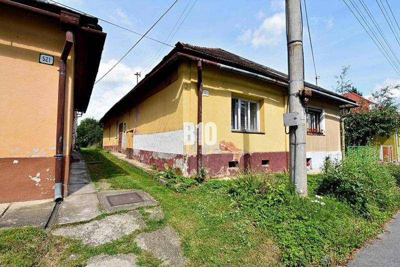 Rodinný dom s veľkým pozemkom o výmere 3271m2  na predaj - Rodinný dom v Partizánskej Ľupči s nádychom histórie, obklopený zelenou trávou a chodníkom.