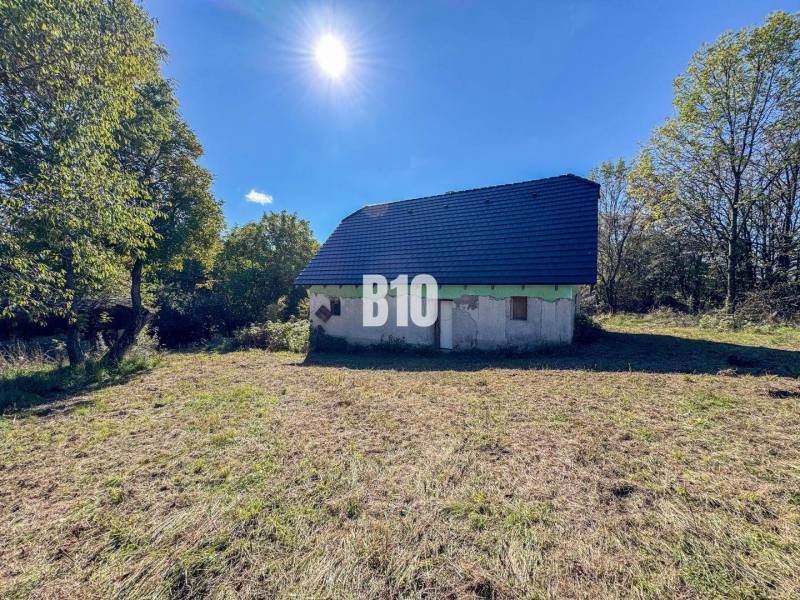 Glamping ? Chov dobytka ? - Usadlosť so 16 hektármi - Lackov - Chata v Lackove obklopená prírodou, s modrou strechou, slnečný deň.