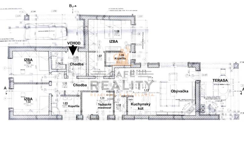 REZERVOVANÉ Na prenájom 4 izbový rodinný dom, Pata, ul. Pod Vinohradmi - Pôdorys rodinného domu s dvoma izbami, kuchynským kútom, obývačkou a terasou.