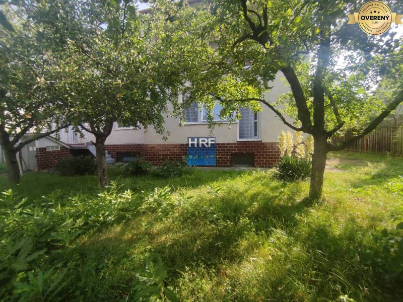 Na predaj rod. dom v obci Radošovce - Vieska, okr. Skalica. - Záhrada pri rodinnom dome na ulici Vieska v Radošovciach. Zelená tráva a stromy.