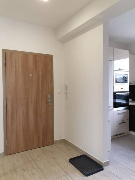 PRENÁJOM - Byt s krásnym výhľadom - Nitra, Dolnohorská - Vstupná časť 2-izbového bytu s dlažbou a drevenými dverami.