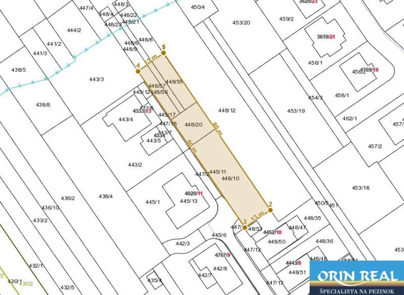 Pozemok vhodný na radovú výstavbu Chorvátsky Grob 1.044m2 - Mapa pozemkov pre bývanie na ulici Pod vinicami v Chorvátskom Grobe.