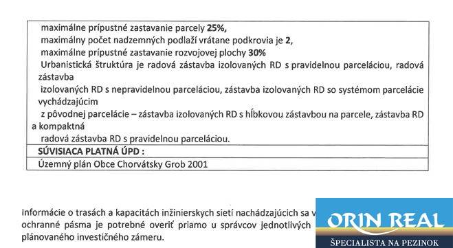 Pozemok vhodný na radovú výstavbu Chorvátsky Grob 1.044m2 - Dokument o maximálnej zastavanosti parcely v oblasti Pozemky - bývanie.