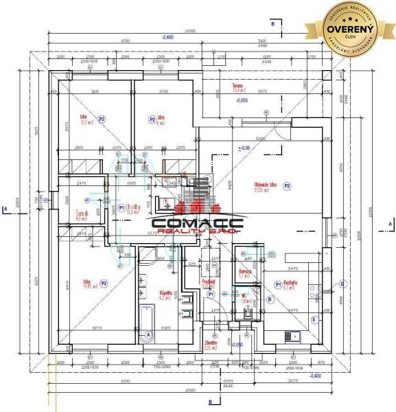 Výstavba inteligentného 4 izbového bungalovu v NM a okolí - Pôdorys rodinného domu na ulici Nové Mesto nad Váhom, s terasou a miestnosťami.
