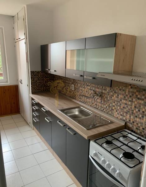 2-izb. byt, Nobelova ul., Nové Mesto, 2.p./7, balkón - Kuchyňa v 2-izbovom byte s mozaikovým obkladom a plynovým sporákom.