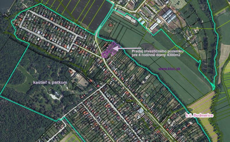 Novinka: Ponuka pre investorov: 4 stavebné pozemky s úz.rozhodnutím. - Letecký pohľad na pozemky v Budmericiach určené na bývanie.
