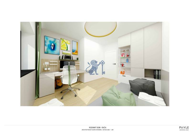 NA PREDAJ 5i rekreačný RD | Pekná cesta | Lesopark Rača  - Detská izba v rodinnom dome s pracovným stolom a podlahou s dreveným dekorom.