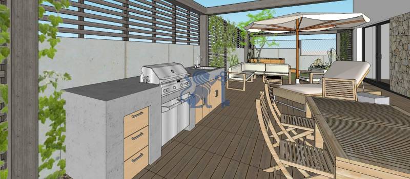 NA PREDAJ 5i rekreačný RD | Pekná cesta | Lesopark Rača  - Terasa rodinného domu na Peknej ceste v Bratislave-Rači s grilom a sedením.