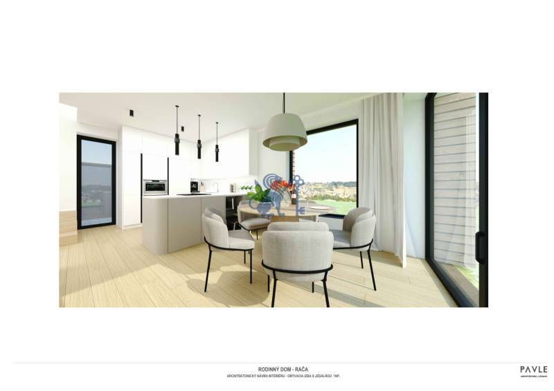 NA PREDAJ 5i rekreačný RD | Pekná cesta | Lesopark Rača  - Rodinný dom s jedálenským kútom, kuchyňou a podlahou s dreveným dekorom.