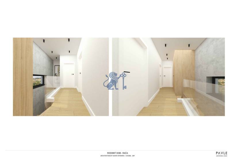 NA PREDAJ 5i rekreačný RD | Pekná cesta | Lesopark Rača  - Chodba v rodinnom dome s bielymi stenami a podlahou s dreveným dekorom.