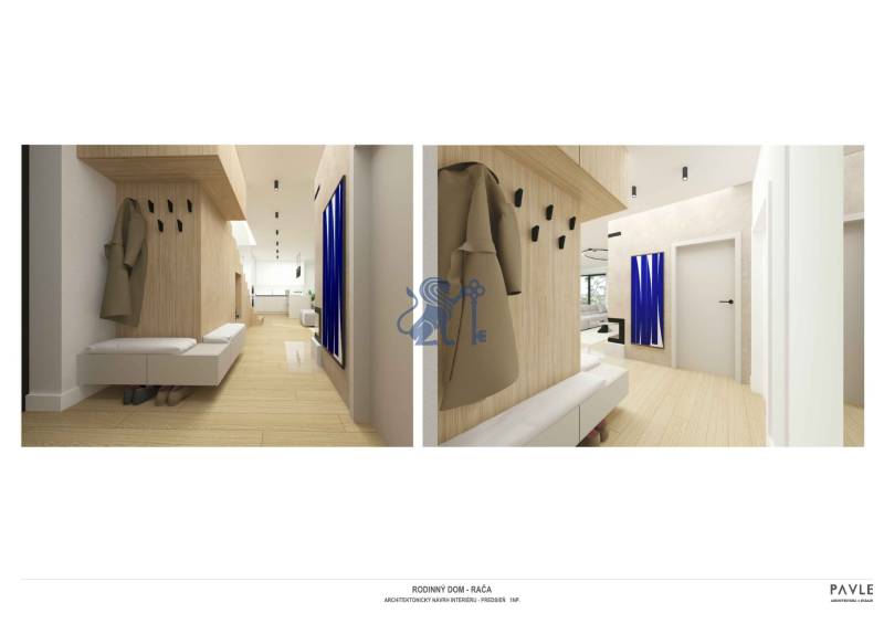 NA PREDAJ 5i rekreačný RD | Pekná cesta | Lesopark Rača  - Interiér rodinného domu s podlahou s dreveným dekorom a závesnými vešiakmi.