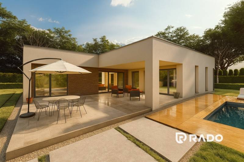 5-izbový dom 162m2 + pozemok 604m2 | Trenčianske Jastrabie - Rodinný dom v Trenčianskom Jastrabí s terasou, bazénom a záhradou.