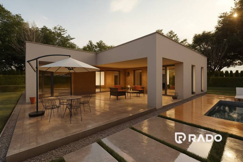 5-izbový dom 162m2 + pozemok 604m2 | Trenčianske Jastrabie - Rodinný dom v Trenčianskom Jastrabí s terasou, bazénom a altánkom v záhrade.