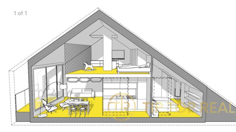 OPAL - NOVÝ a KOMPLETNE ZARIADENÝ 2,5-izbový byt s LODŽIOU a PARKOVANÍ - Návrh mezonetového 2-izbového bytu s podlahou s dreveným dekorom a moderným vybavením.