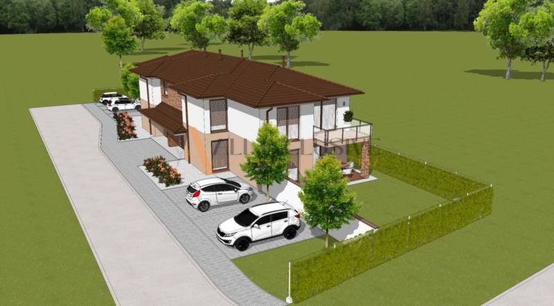 ALL INCLUSIVE I 3 IZBOVÉ BYTY S TERASOU, SO ZÁHRADOU + 2 PARK. MIESTA - Vizualizácia dvojposchodovej budovy s parkovaním v Šali Kráľovom Brode.