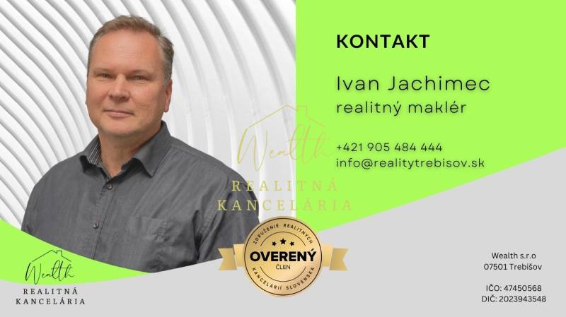 Vidiecky dom v Zemplínskej Teplici - Vizitka realitného makléra s kontaktnými údajmi a certifikátom overeného člena.