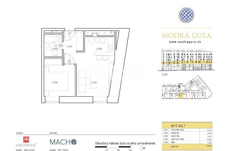 MODERNÝ 2i byt, NOVOSTAVBA, CENTRUM, Suché Mýto, Staré Mesto - Pôdorys 2-izbového bytu s vyznačením kuchyne, obývačky a izby.