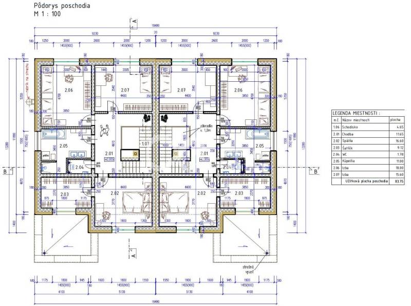 Exkluzívne na predaj, rodinný dom, obec Harichovce, okres Spišská Nová - Pôdorys poschodia rodinného domu s izby a kúpeľňou v Harichovciach.
