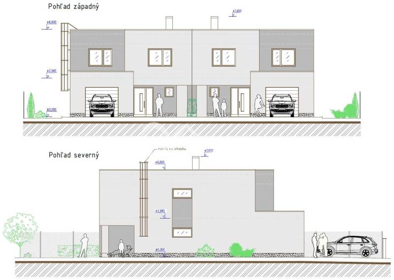 Exkluzívne na predaj, rodinný dom, obec Harichovce, okres Spišská Nová - Architektonické nákresy rodinného domu v Harichovciach s viacerými pohľadmi a výškami.