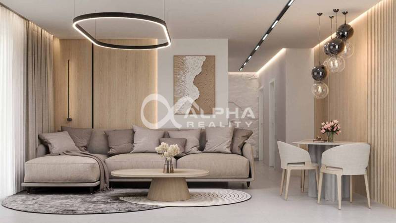 Exkluzívne novostavba rodinný dom - dvojdom, Spišské Podhradie - Rodinný dom so štýlovou obývačkou, pohodlná sedačka, podlaha s dreveným dekorom, moderné osvetlenie.