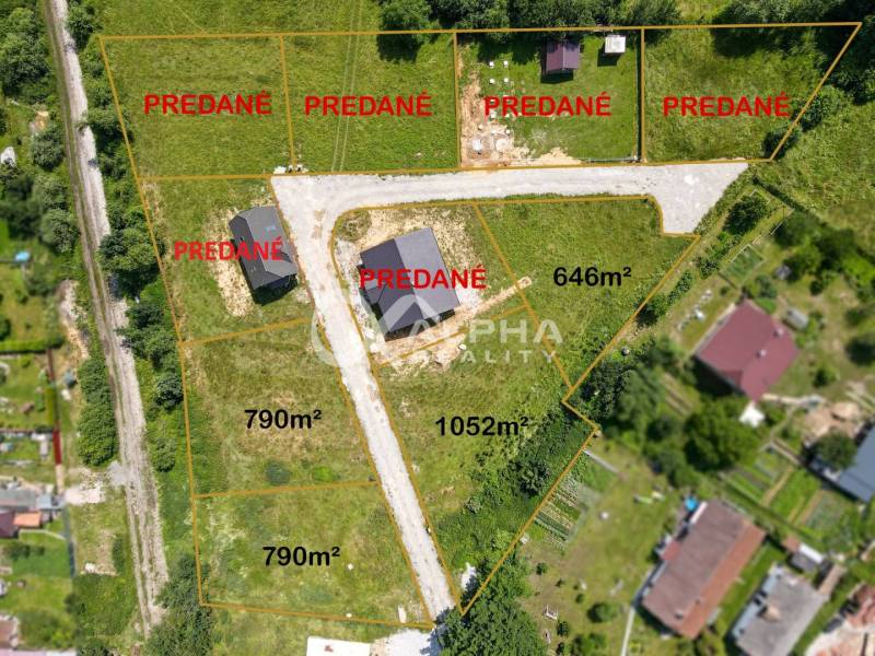 EXKLUZÍVNE Stavebné pozemky, Markušovce, okr. Spišská Nová Ves - Pozemky - bývanie v Markušovciach s vyznačenými predanými parcely a rozlohami dostupných pozemkov.