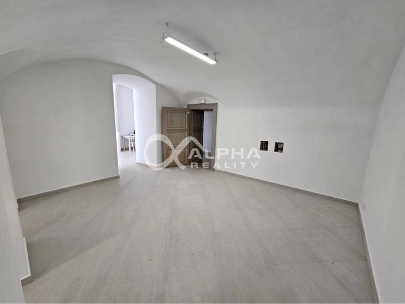 Prenájom obchodných priestorov, 268m2, Letná ulica, Spišská Nová Ves - Obchodné priestory s klenutým stropom a svetlými stenami, podlaha s dreveným dekorom.