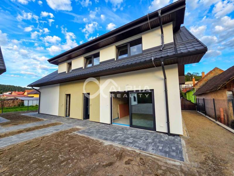 Rodinné domy, obec Danišovce, okr. Spišská Nová Ves - Rodinný dom v Danišovciach na ulici Danišovce s modernou strechou a dláždenou terasou.