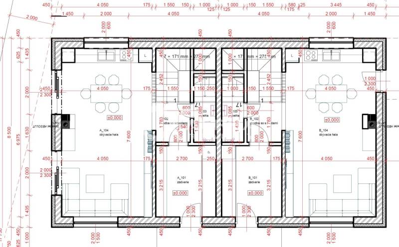 Rodinné domy, obec Danišovce, okr. Spišská Nová Ves - Pôdorys rodinného domu s rozložením obytných miestností a technickou špecifikáciou.