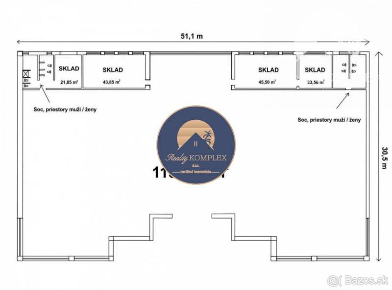 Vám ponúka do PRENÁJMU priestranné a slnečné ob - Pôdorys obchodných priestorov obsahuje sklady a sociálne zariadenia.