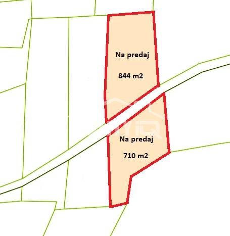 Na predaj pozemky v Hornej Súči. - Mapa dvoch pozemkov na predaj v oblasti Poľnohospodárske a lesné pozemky, Horná Súča.
