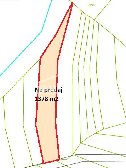 Ponúkame na predaj ornú pôdu v k.ú. Horná Súča. - Mapa poľnohospodárskeho a lesného pozemku na predaj v Hornej Súči, 1378 m².
