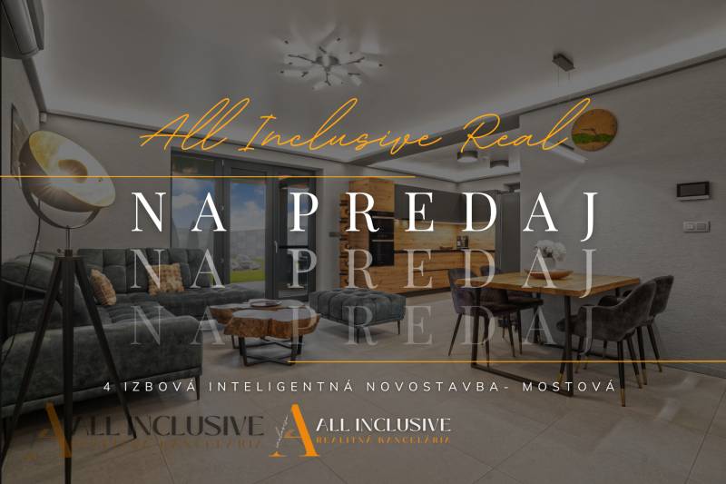 ALL INCLUSIVE I NOVOSTAVBA 4- IZBOVÝ RD SMART HOME - MOSTOVÁ (GA) - Obývacia izba so sedačkou a jedálenským stolom v rodinnom dome s podlahou s dreveným dekorom.