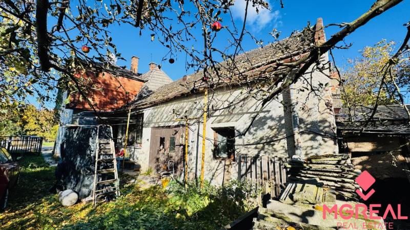 Na predaj 4-izbový rodinný dom v Brodzanoch – pozemok 1236 m² - Rodinný dom v Brodzanoch so záhradou a ovocnými stromami, modrá obloha, slnečný deň.