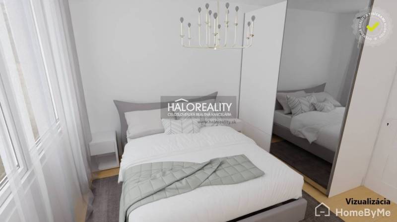 REZERVOVANÉ - Predaj, trojizbový byt Skačany + poliz... - Spálňa v 3-izbovom byte s elegantnou posteľou, bielym nábytkom a svietidlom.