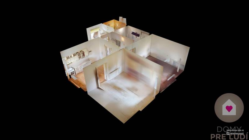 Veľký priestranný pozemok o rozlohe 7445 m2, Jelka  - 3D model interiéru rodinného domu s rozložením izieb a nábytku.