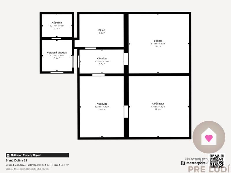 Veľký priestranný pozemok o rozlohe 7445 m2 s RD, Jelka  - Pôdorys Rodinného domu ukazuje rozmiestnenie kúpeľne, kuchyne, izieb a skladov.