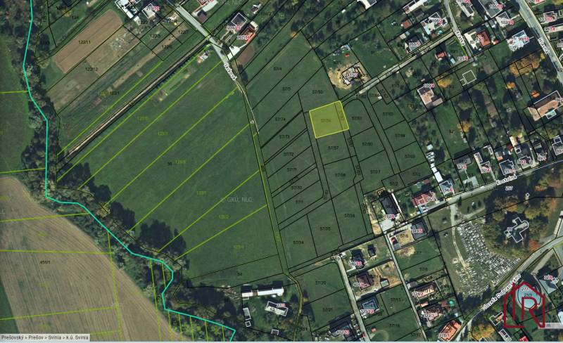 Investičný pozemok obec Svinia_3 - 991m2  - Katastrálna mapa Pozemky - bývanie v Svinia so zakreslenými parcelami a ulicami.